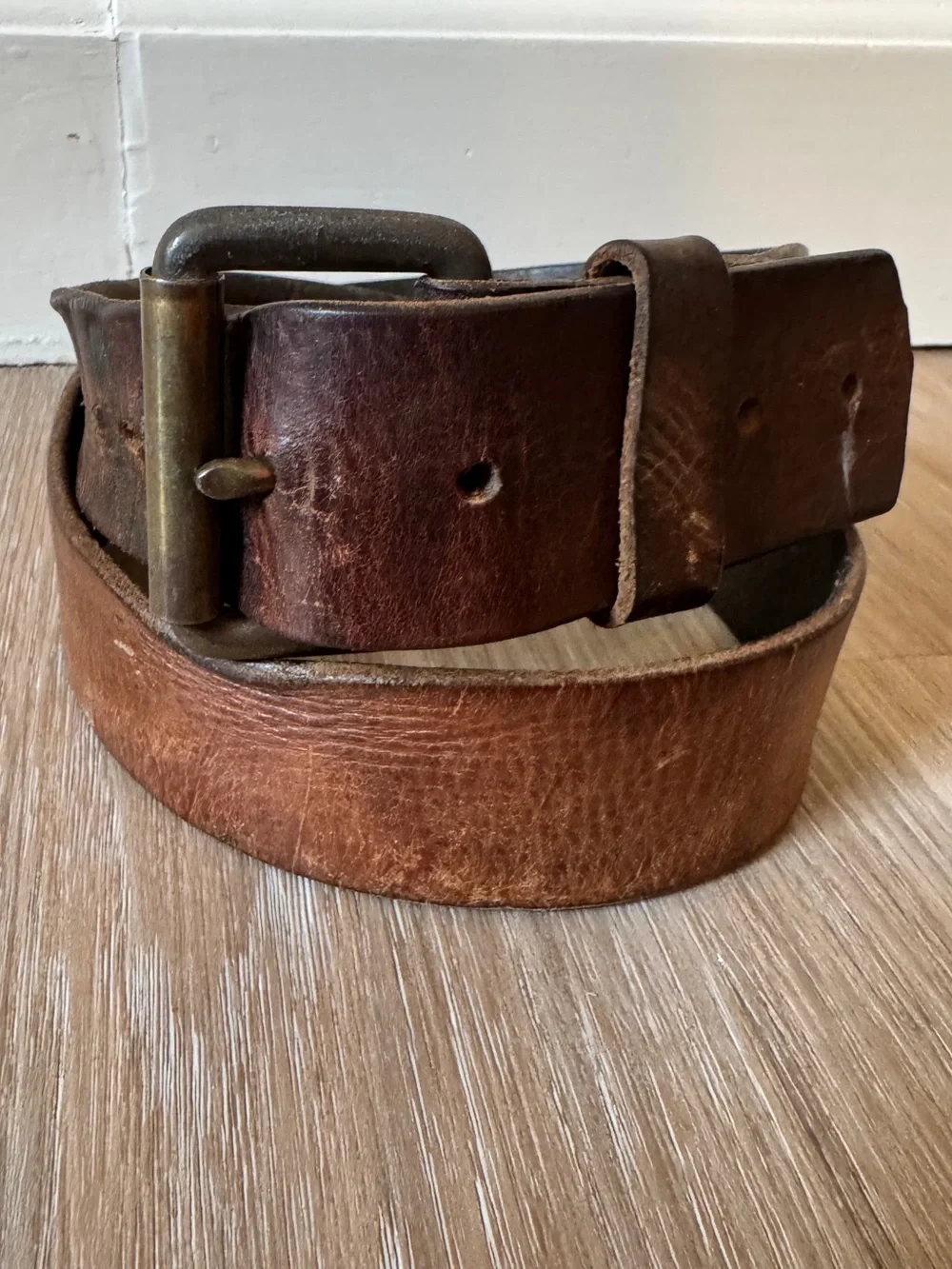 Y2K American Eagle Brown Leather Belt 1.5” Distressed Size L vintage